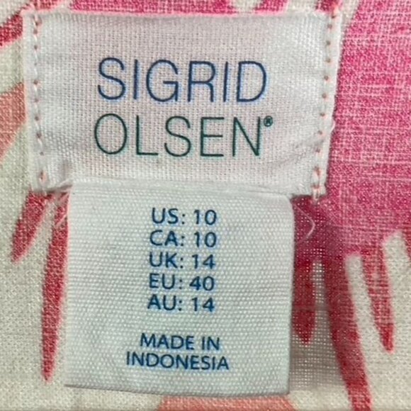 Sigrid Olsen Floral Hawaiian Print 3/4 Bell Sleeve Linen Blend Shift Dress, US10 - Picture 9 of 11